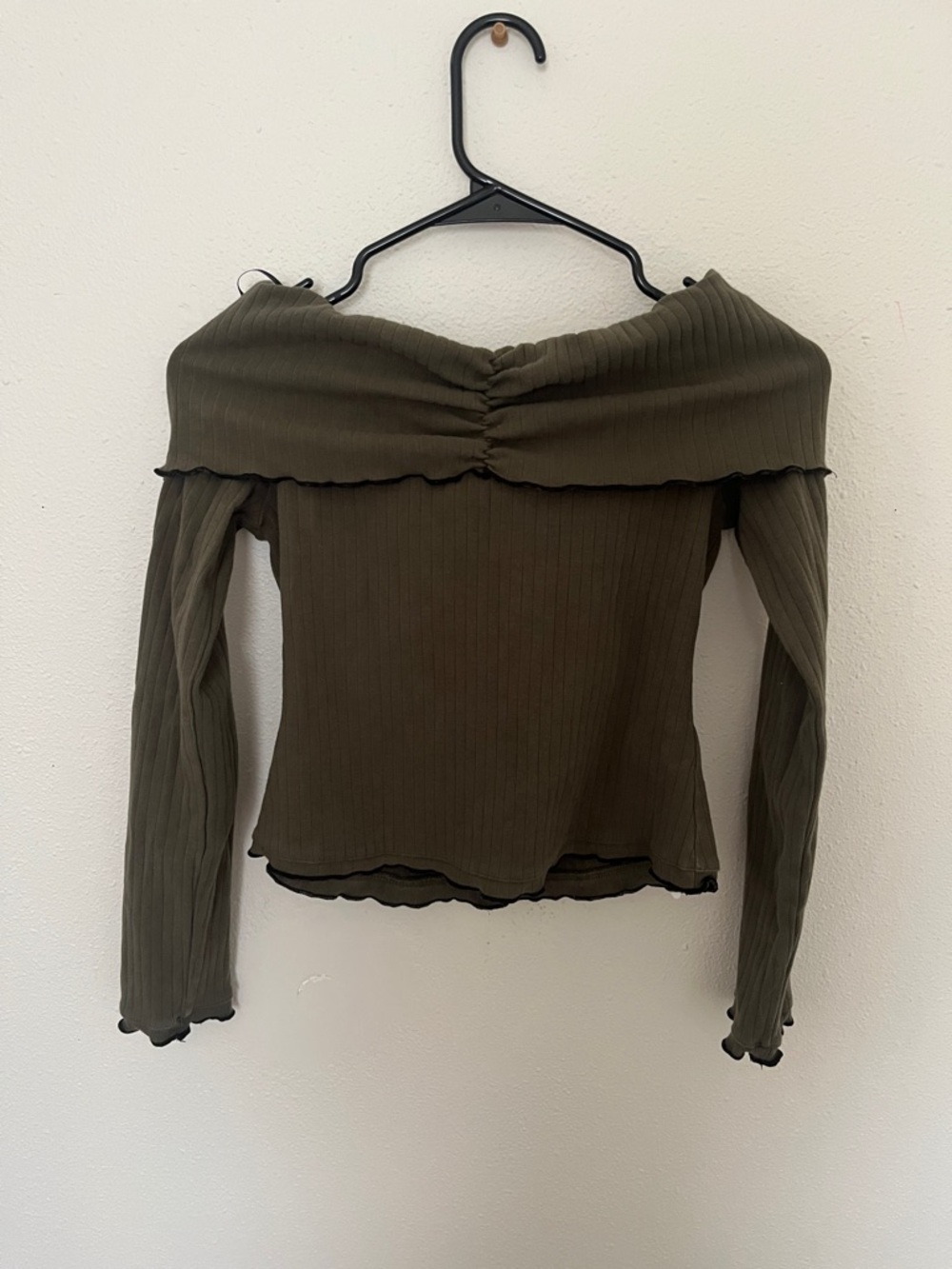 Shyanne Olive Off-Shoulder Ribbed Long Sleeve Top